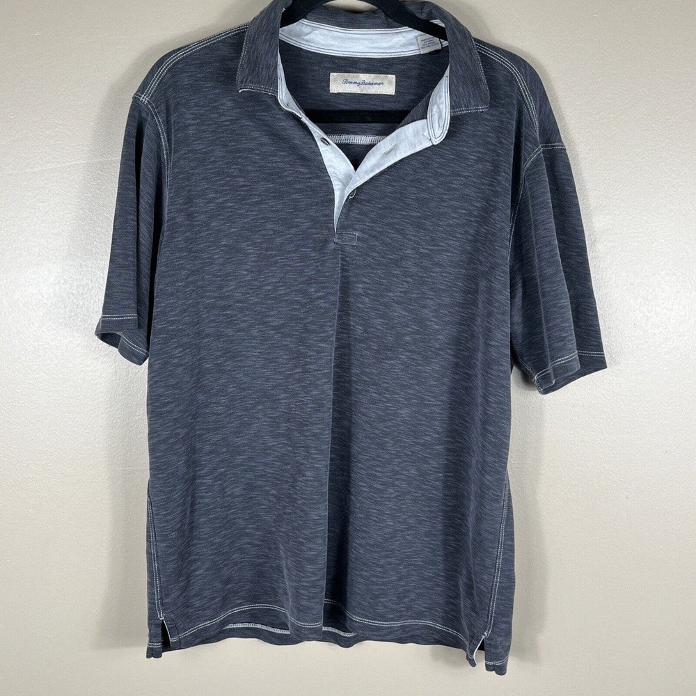 Tommy Bahama Polo Shirt Large Gray Short Sleeve Casual Beach Fishing